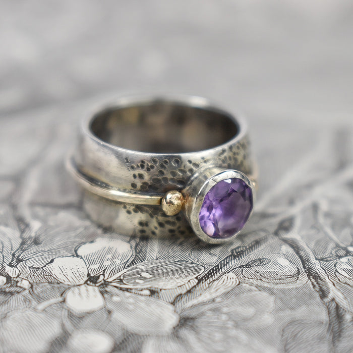 Amethyst, sterling and gold ring