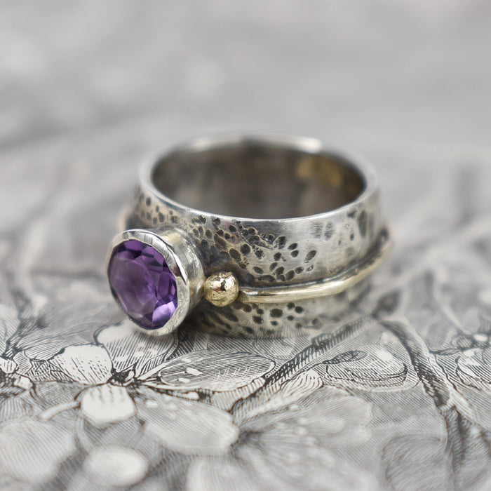 Amethyst, sterling and gold ring