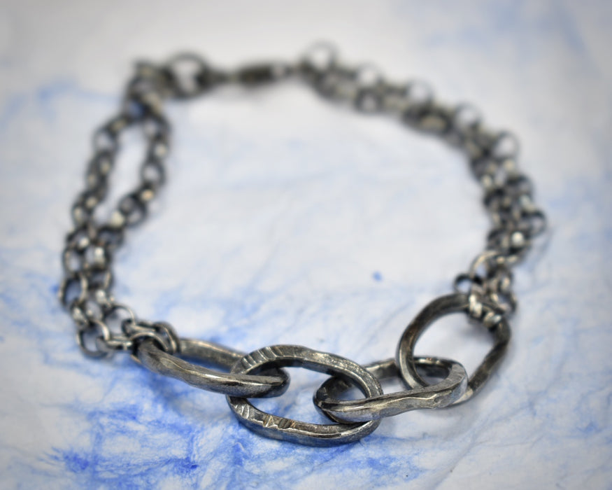 Heavy oxidised sterling double chain