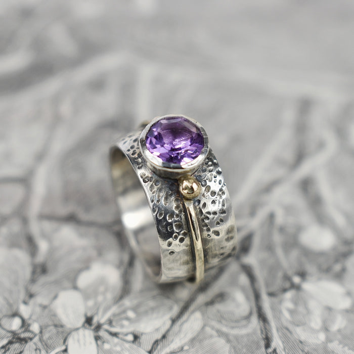 Amethyst, sterling and gold ring