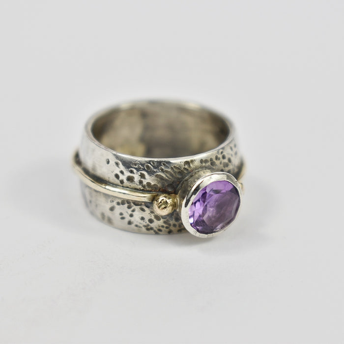 Amethyst, sterling and gold ring