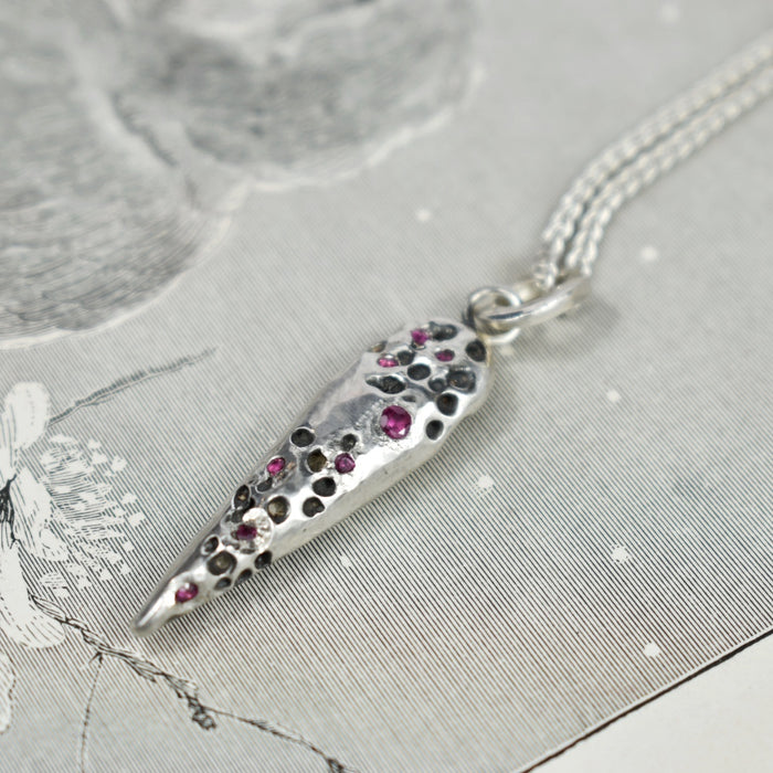 Ruby and sterling pendulum necklace